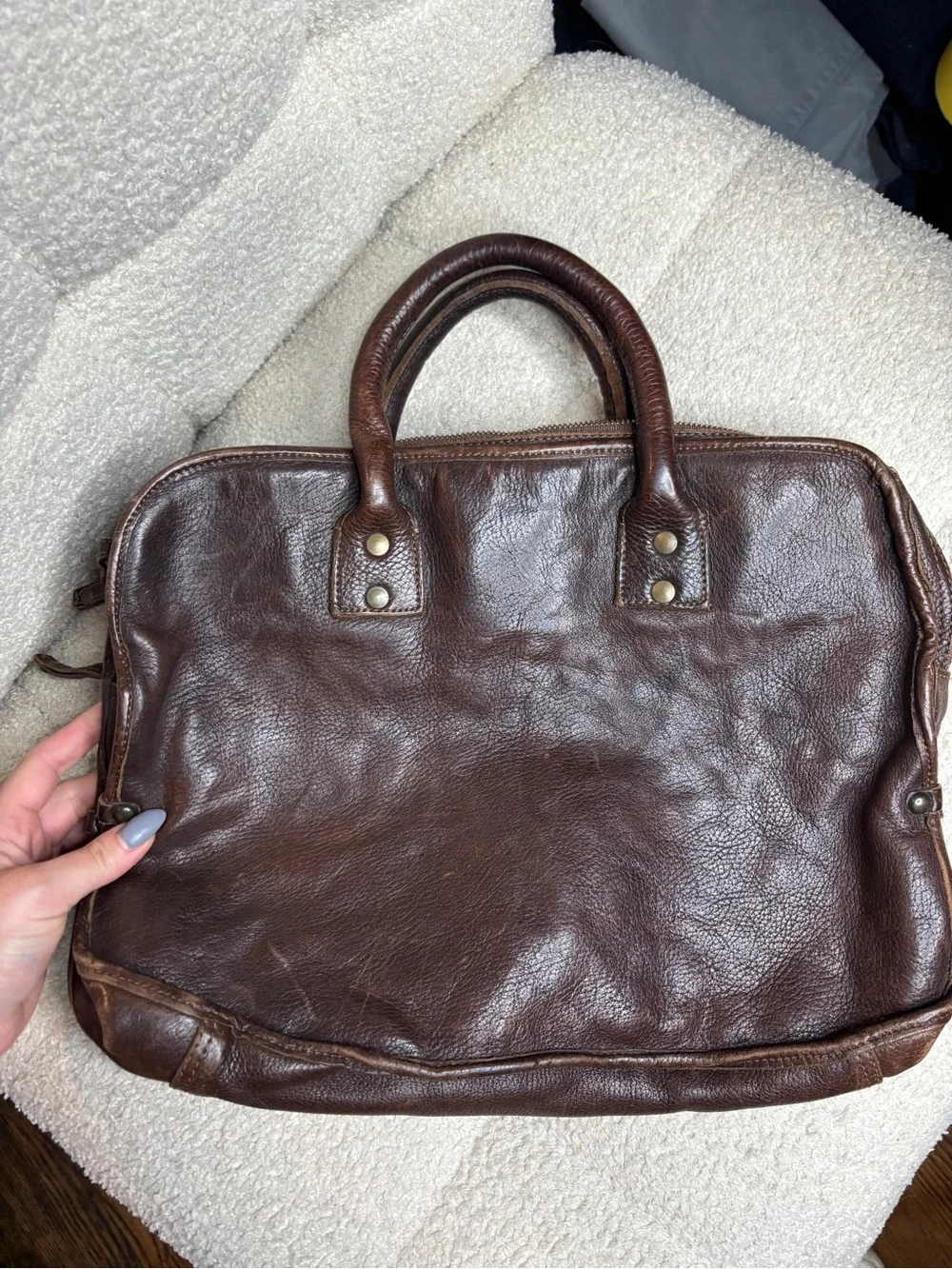 Will Leather Goods Vintage Leather Briefcase Messenger Bag Dark Brown